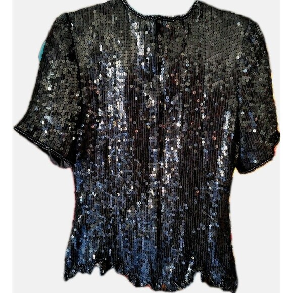 Stenay Vintage Silk Sequin Beaded Floral Leaf Black & Gold Size M - Picture 8 of 8